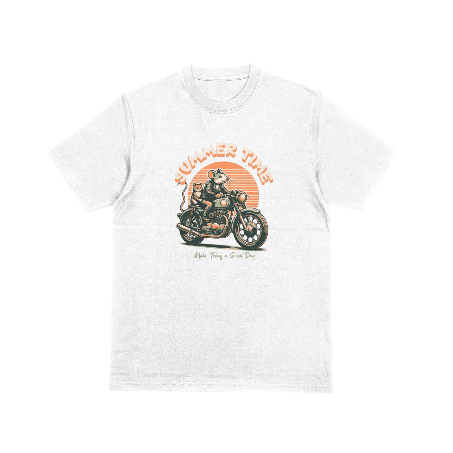 Summer Time Mouse and Cat On A Motorcycle Graphic T-Shirt